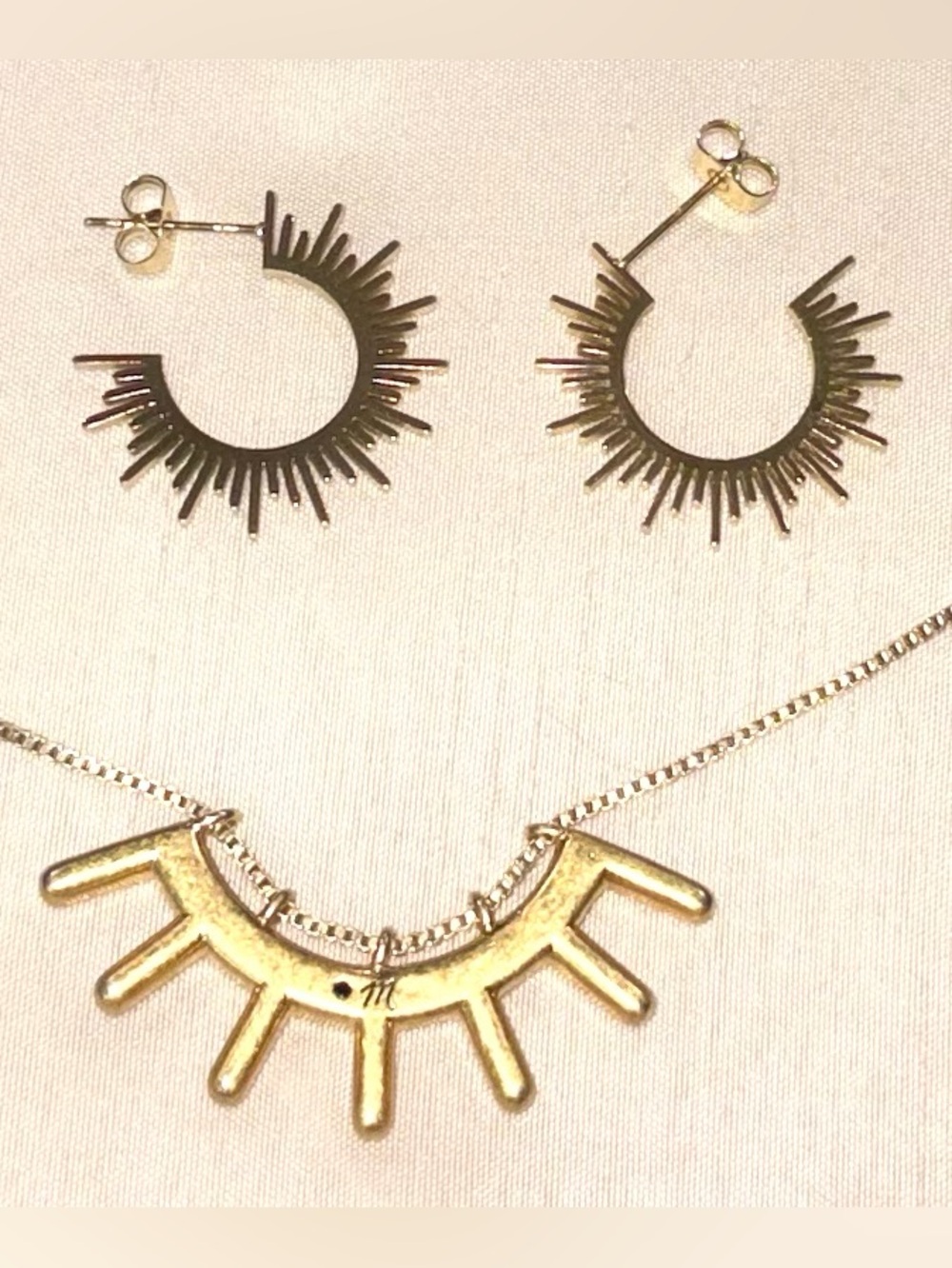 Madewell Gold Sunburst Pendant Necklace with Fringe Hoop Earrings - Picture 6 of 10